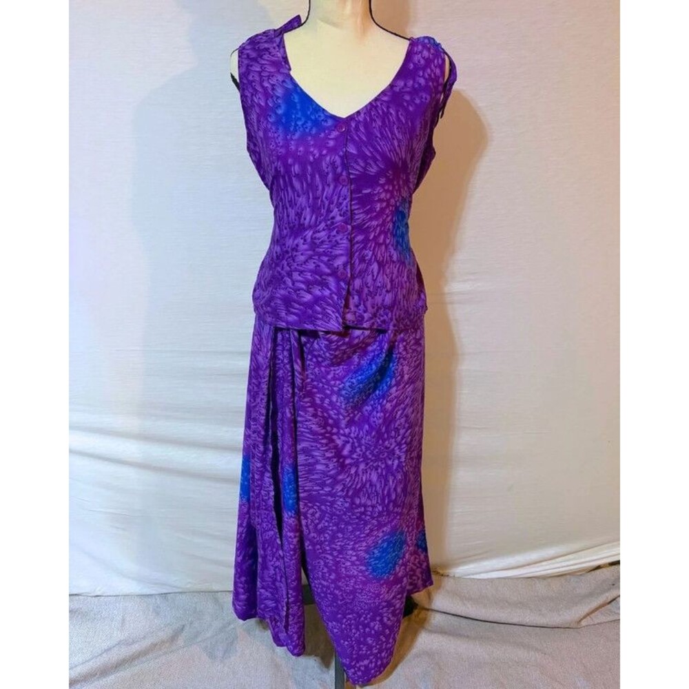 Rima Purple Blue Print Convertible Wrap Beach Set Size M Cover Up 2 Piece